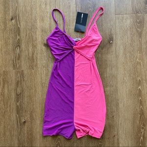 COLOR BLOCK PINK PURPLE BODYCON ROMPER